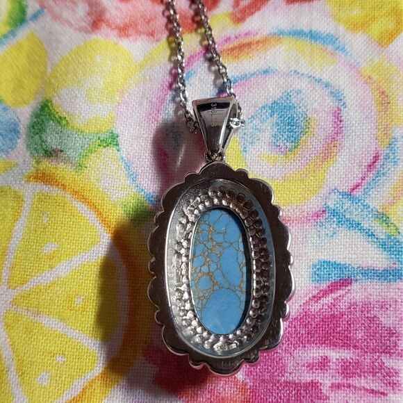 Mojave Blue Turquoise Stainless Steel Pendant Necklace - Picture 3 of 7